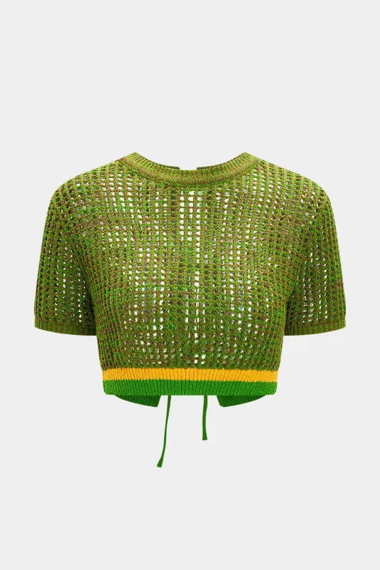 Strik hule ud Tie Back Shortærme top sold by Micas