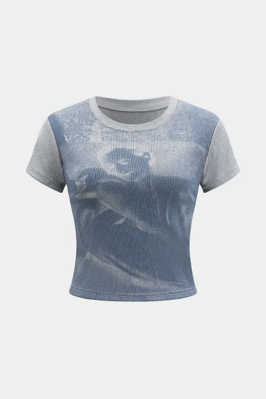 Retro print kort ærme t-shirt sold by Micas