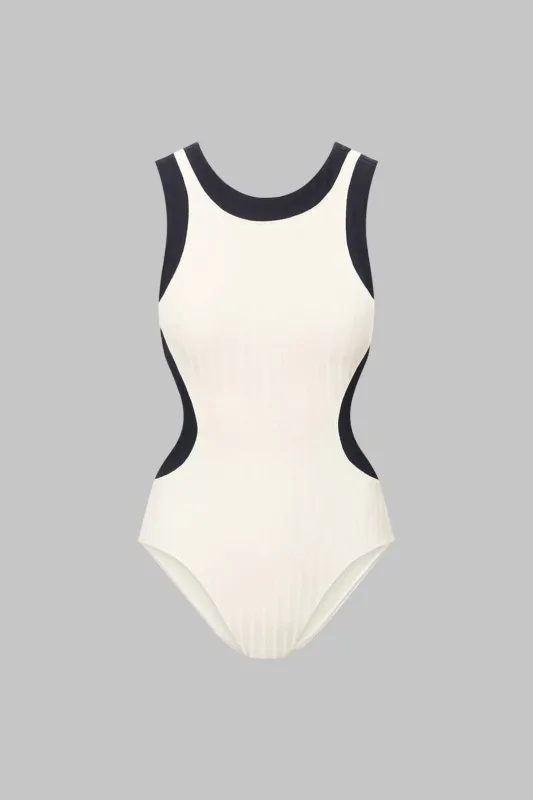 Contrast Patchwork Cut Out Sleeveless Bodysuit sold by Micas