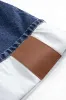 Denim asymmetrisk patchwork lynlås nederdel sold by Micas