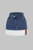 Denim asymmetrisk patchwork lynlås nederdel sold by Micas
