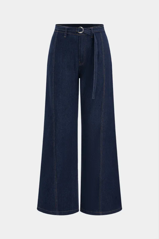 Denim høj talje bælte brede ben jeans sold by Micas