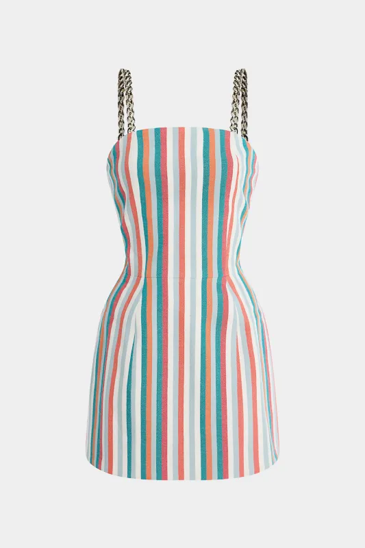 Kontraststriber udskriv metallisk kæde ærmeløs mini kjole sold by Micas