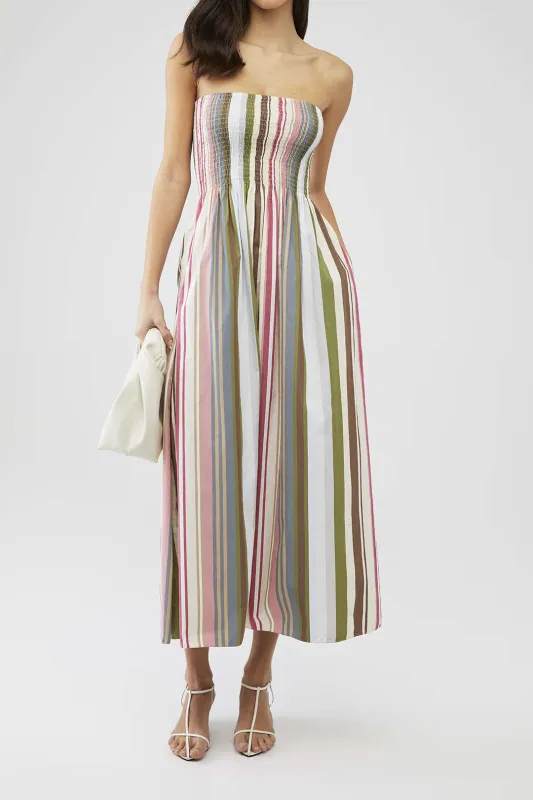 Kontraststriber Print Stropløs ærmeløs Midi -kjole sold by Micas