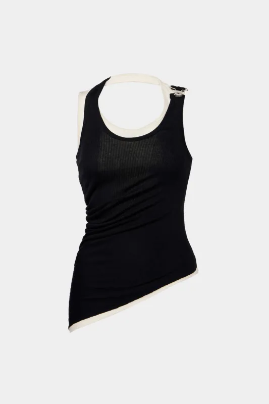 Patchwork Asymmetrical Sleeveless Tank Top sold by Micas