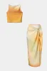 Linen Ombre Print Tank Top And Twist Knot Slit Skirt Set sold by Micas