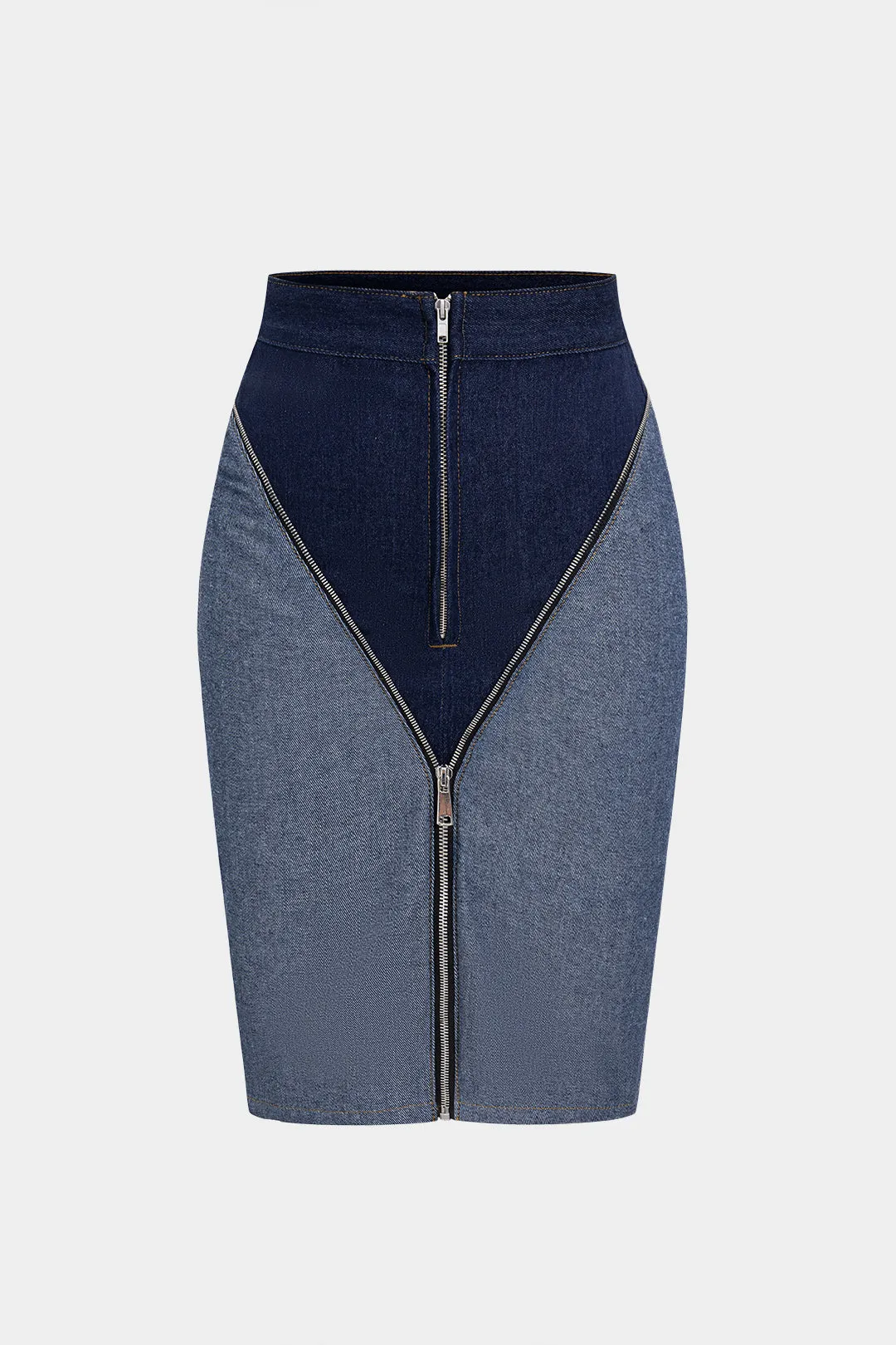 Denim Zipper Patchwork Skirt sold by Micas