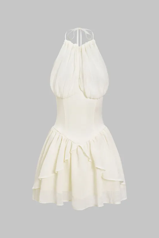 Chiffon binding halter hals rygfri ærmeløs mini kjole sold by Micas