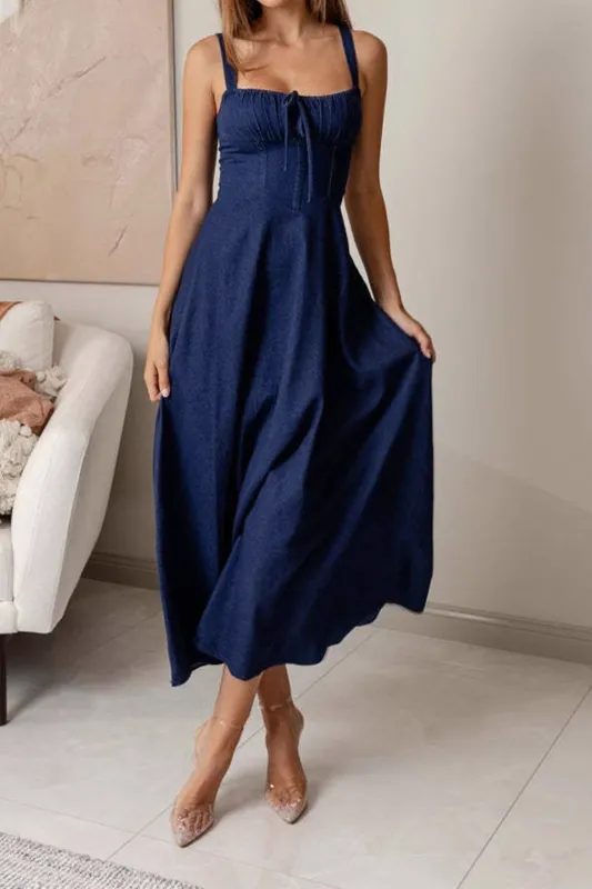Denimbinding glidende Ærmeløs maxi kjole sold by Micas