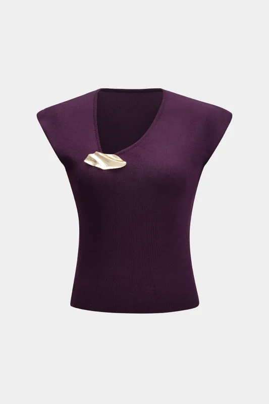 Asymmetrisk metallisk knap tank top sold by Micas