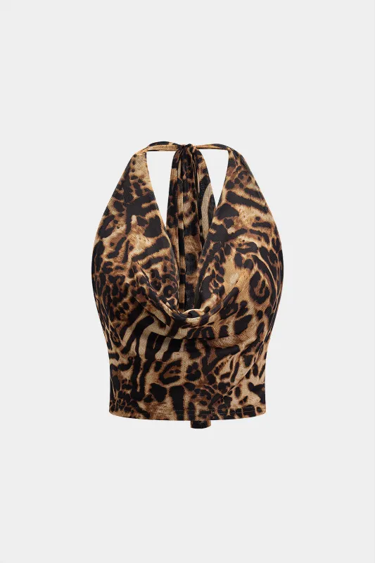 Leopard print mesh rygfri slips tilbage cami top sold by Micas