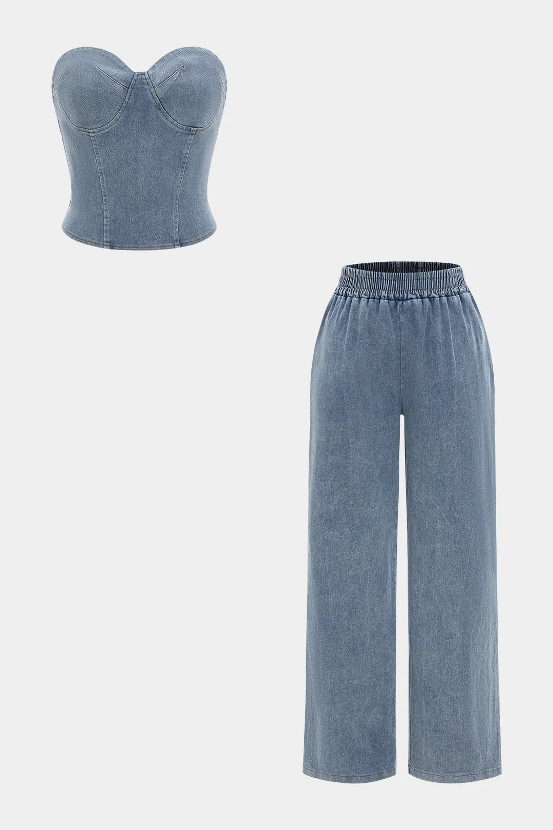 Denim lynlås tube top og jeans sæt sold by Micas