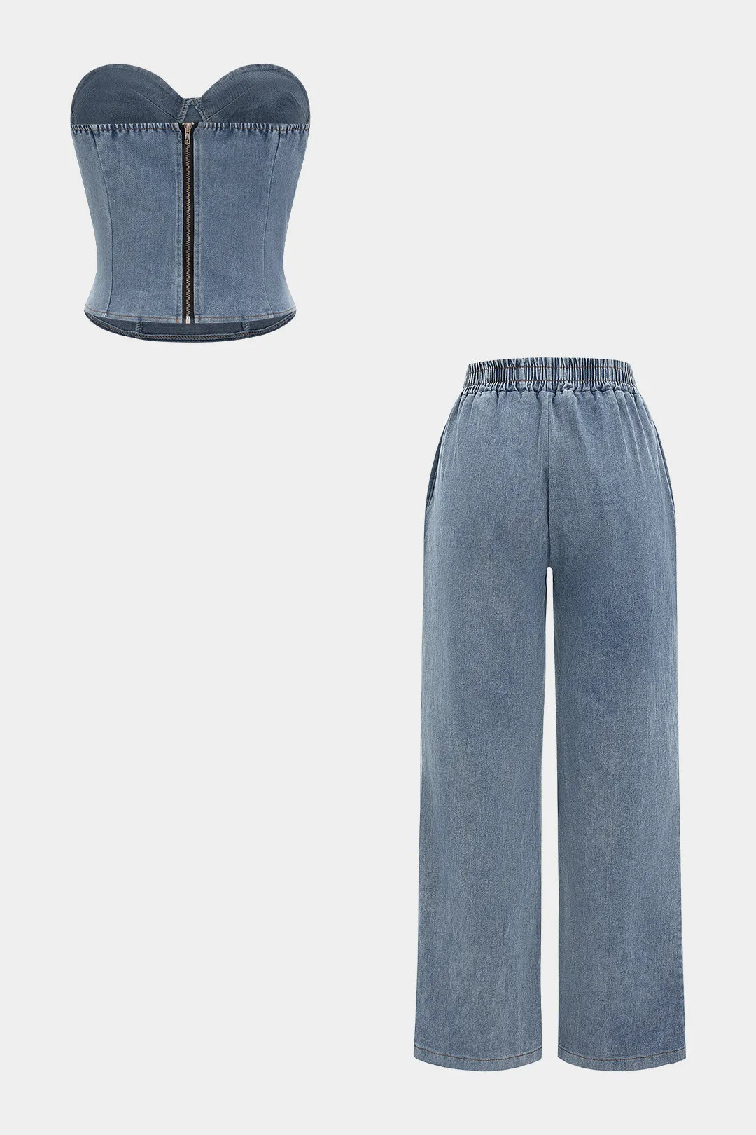 Denim lynlås tube top og jeans sæt sold by Micas product image thumbnail 2