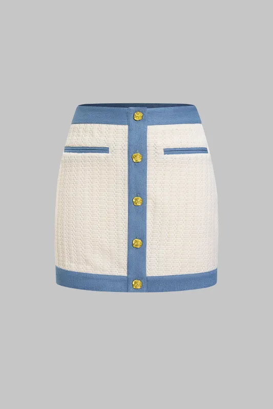 Button High Waist Patchwork Skirt sold by Micas