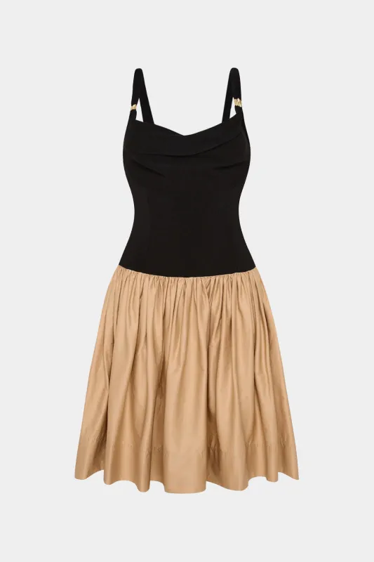 Metallic Decor Cowl Neck Patchwork Pleated Sleeveless Mini Dress sold by Micas