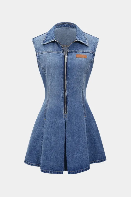 Denim Zipper Detail Sleeveless Mini Dress sold by Micas