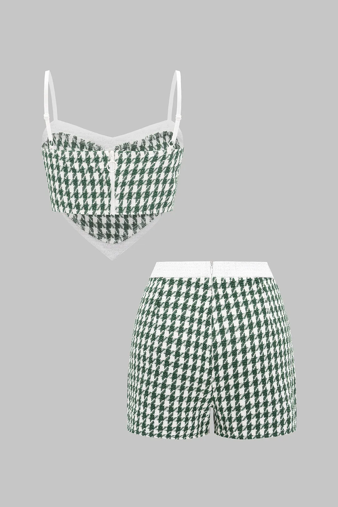 Houndstooth Print Metallic Button Fake Pocket Cami Top and Shorts Set sold by Micas product image thumbnail 2