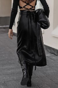 Faux Leather Wrap Split Midi Skirt sold by Micas
