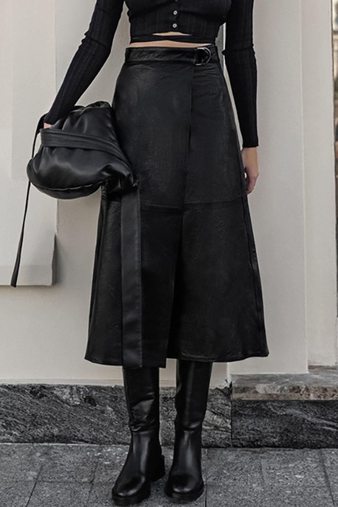Faux Leather Wrap Split Midi Skirt sold by Micas