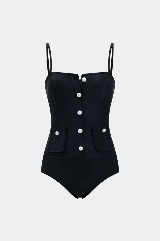 Pearl Button Slip Tummy Control One-Piece Swimsuit sold by Micas