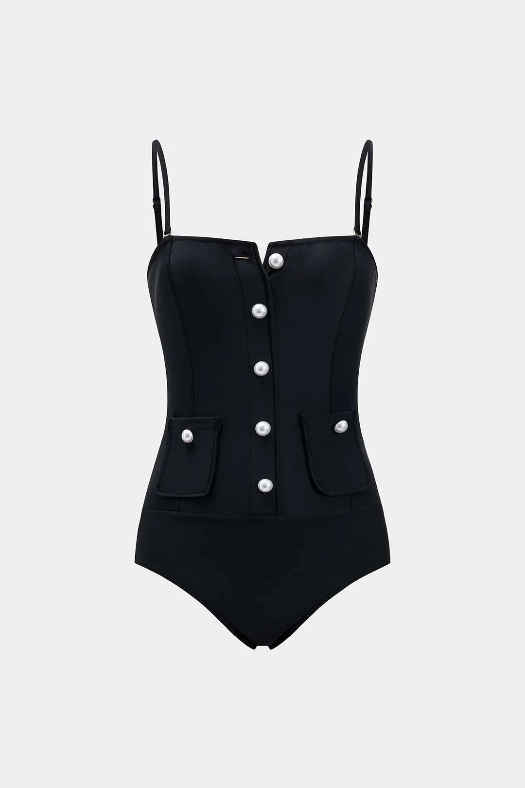 Pearl Button Slip Tummy Control One-Piece Swimsuit sold by Micas