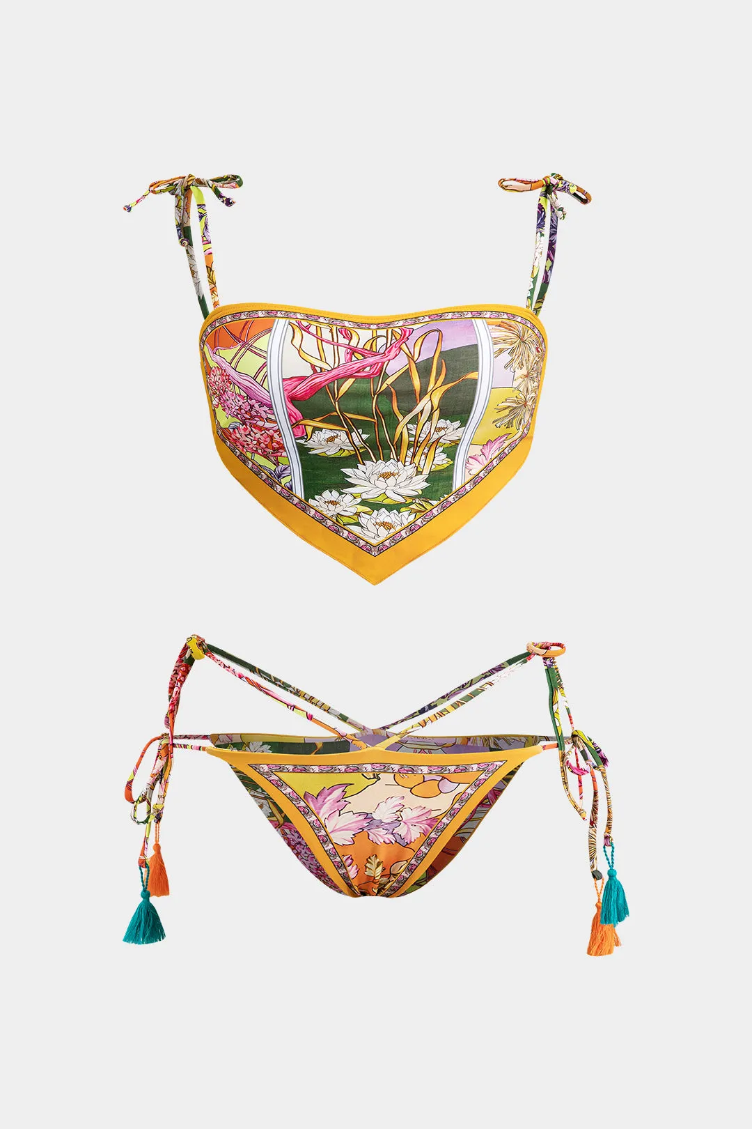 Plus Size Tropical Floral Print Fringe Two-Pieces Bikini Set sold by Micas