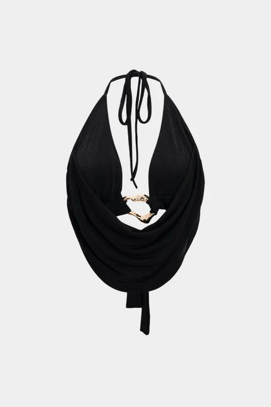 Metallic Decor Cowl Neck Halter Tie-Up Cami Top sold by Micas