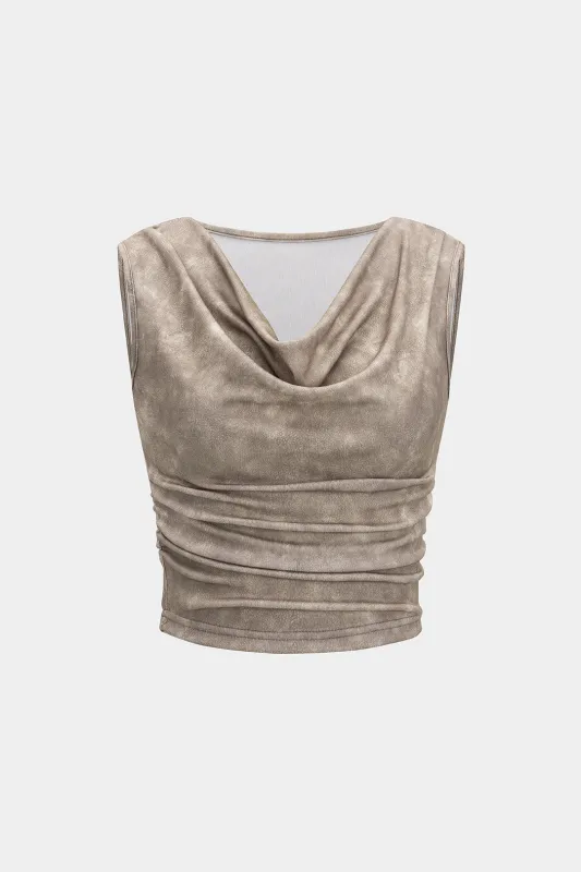 Tie Dye Print Cowl Neck Ruched Tank Top sold by Micas