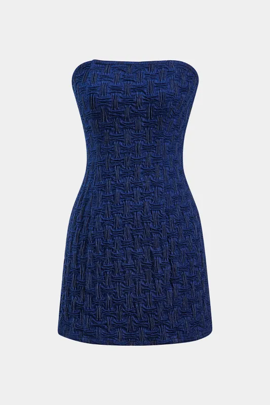 Denim Patchwork Strapless Sleeveless Dress sold by Micas