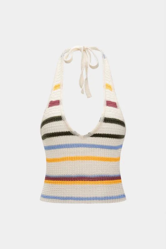 Knit Contrast Halter Neck Backless Tie-Up Tank Top sold by Micas