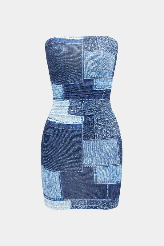 Retro Print Strapless Sleeveless Mini Dress sold by Micas