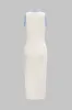 Denim Button Contrast Binding Sleeveless Midi Dress sold by Micas