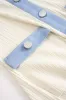Denim Button Contrast Binding Sleeveless Midi Dress sold by Micas