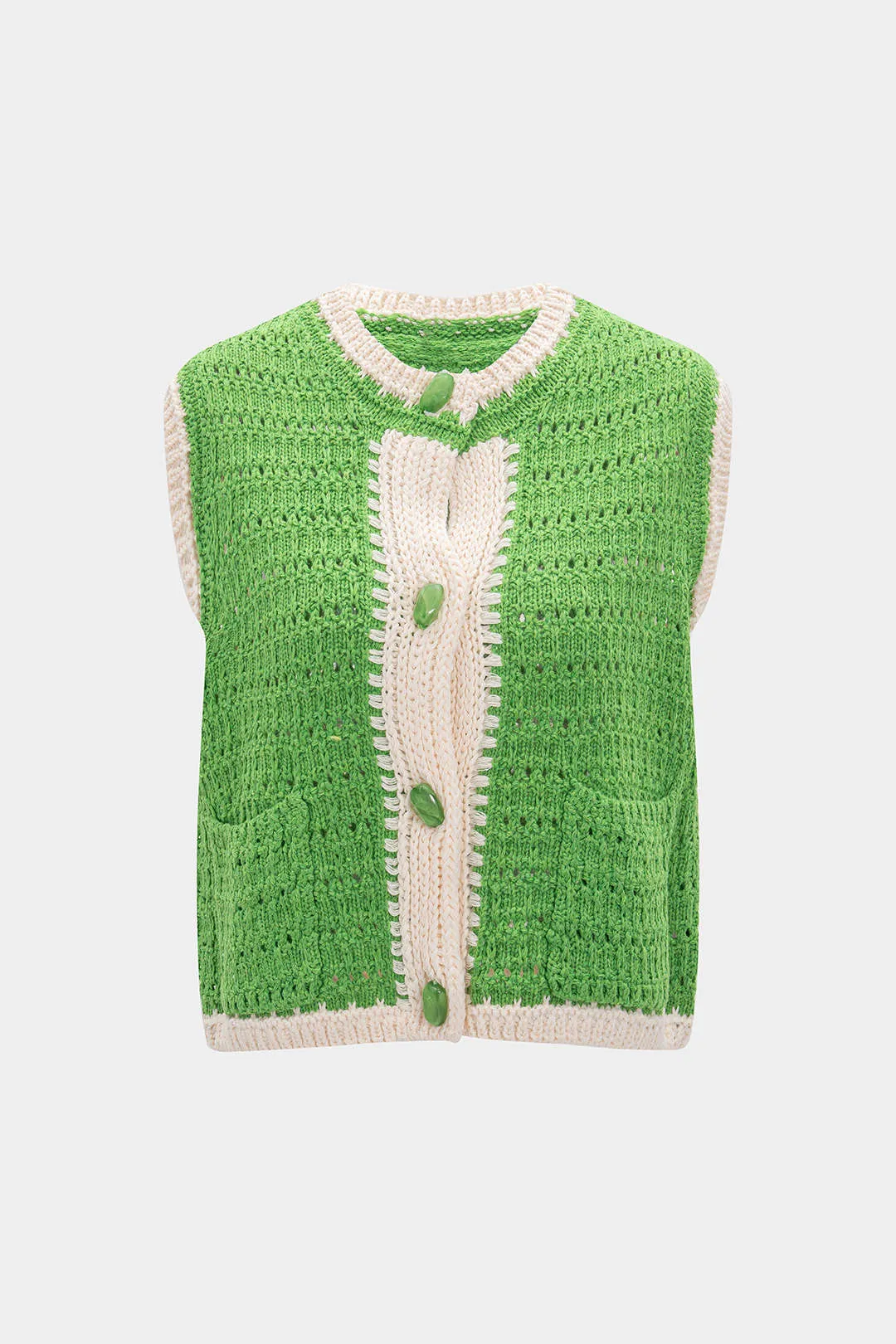 Knit Button Hollow Out Vest sold by Micas