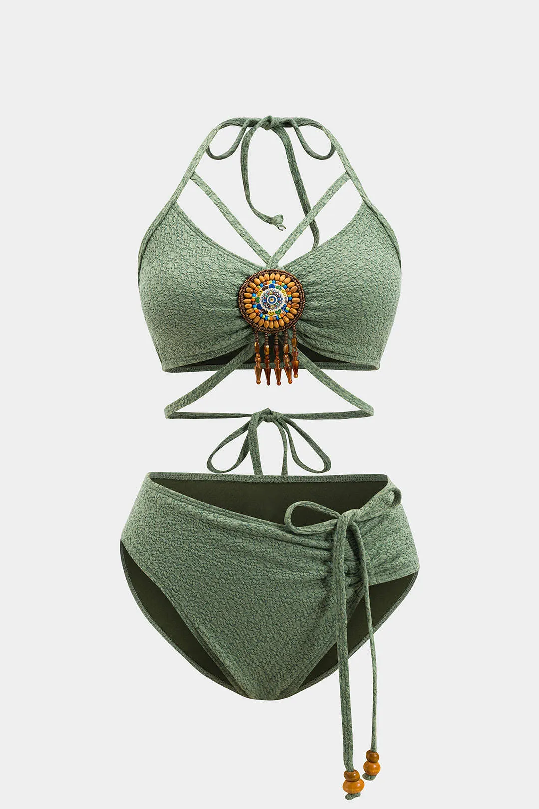 Drawstring Detail Beaded Bikini Set sold by Micas