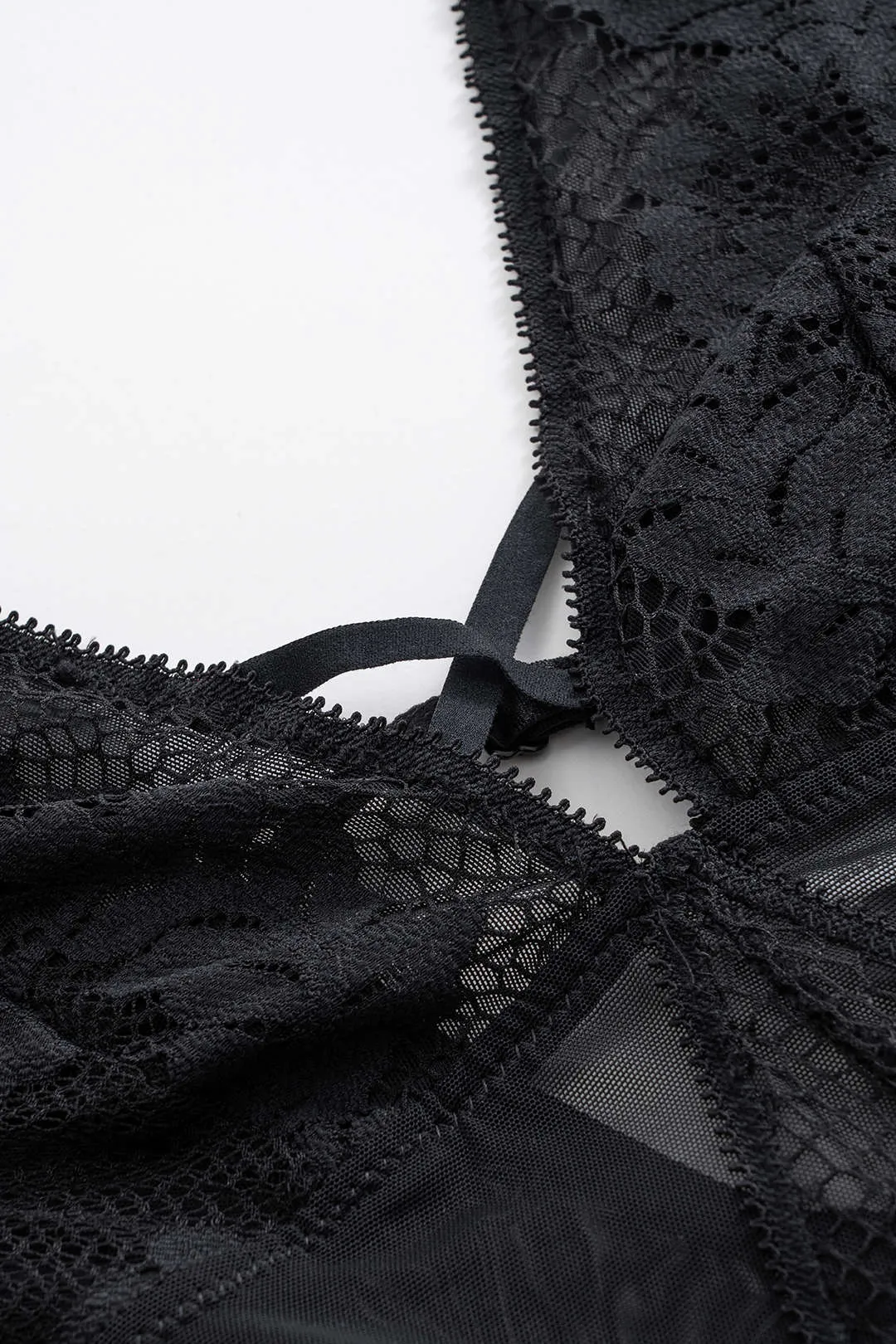 Patchwork Lace Deep V Lingerie Bodysuit sold by Micas product image thumbnail 2