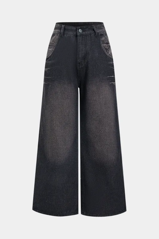 Denim Washed Embroidery Ripped Jeans sold by Micas