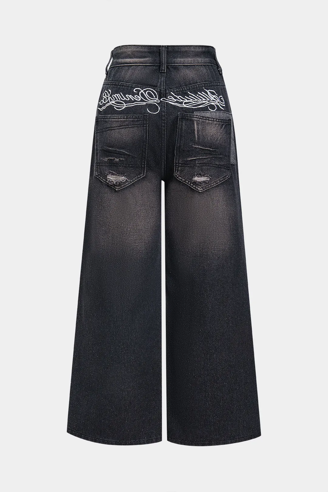 Denim Washed Embroidery Ripped Jeans sold by Micas product image thumbnail 2