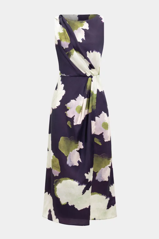 Abstract Print Satin Ruched Sleeveless Maxi Dress sold by Micas
