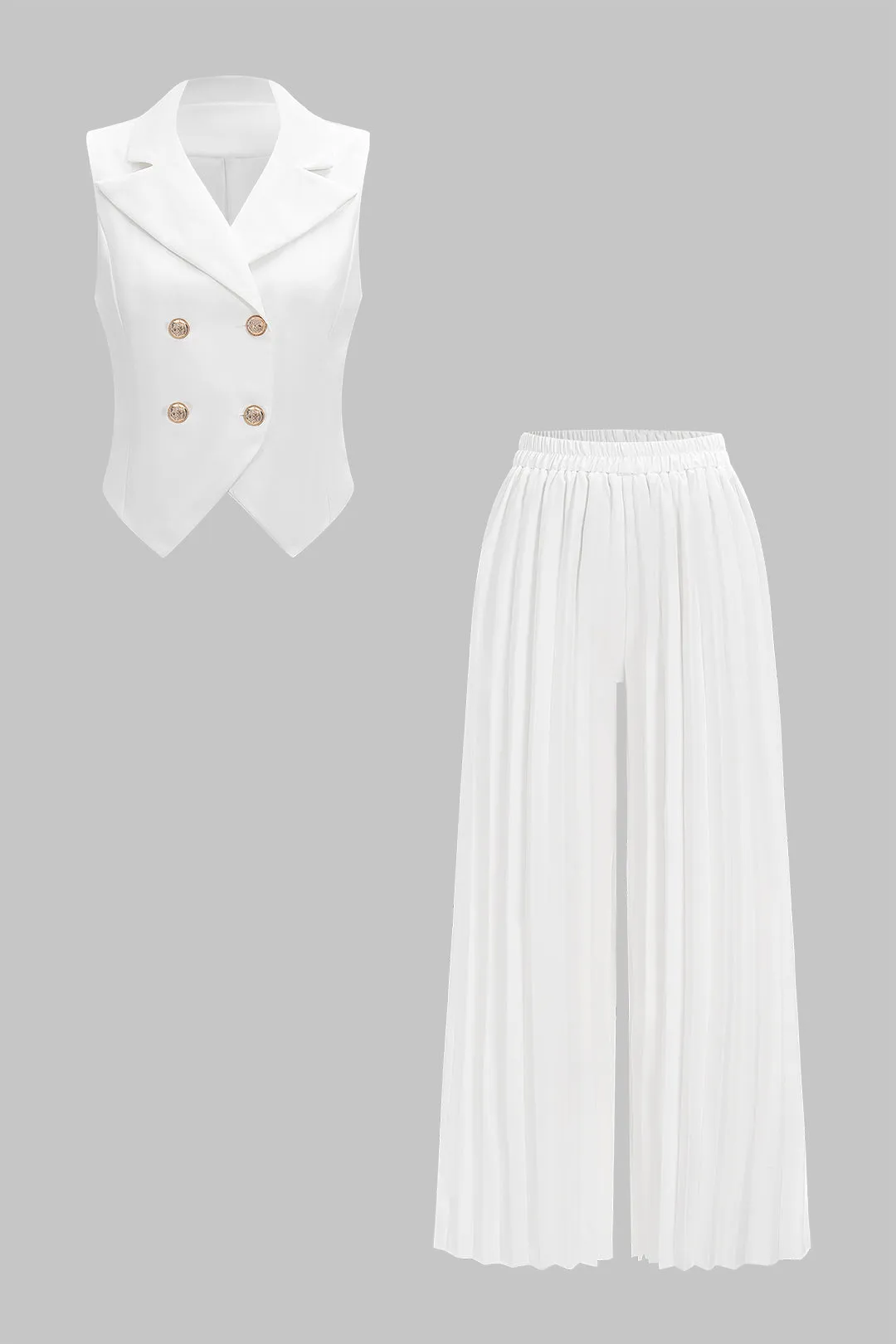 Solid vest og plisseret høje talje bukser sold by Micas