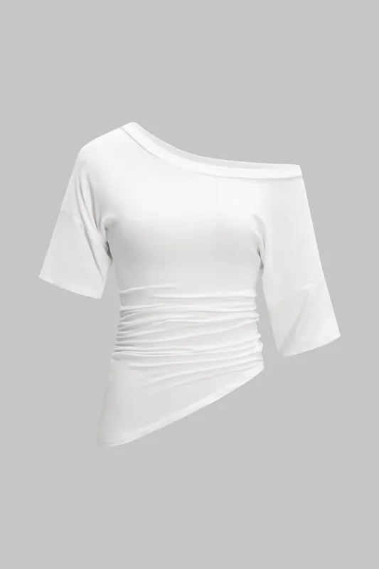 Asymmetrisk kortærmet Ruched T-shirt sold by Micas