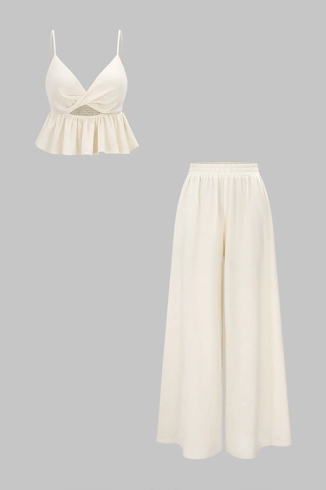 Linned Hollow Out Twist Knot Cami Top og Bukser sæt sold by Micas