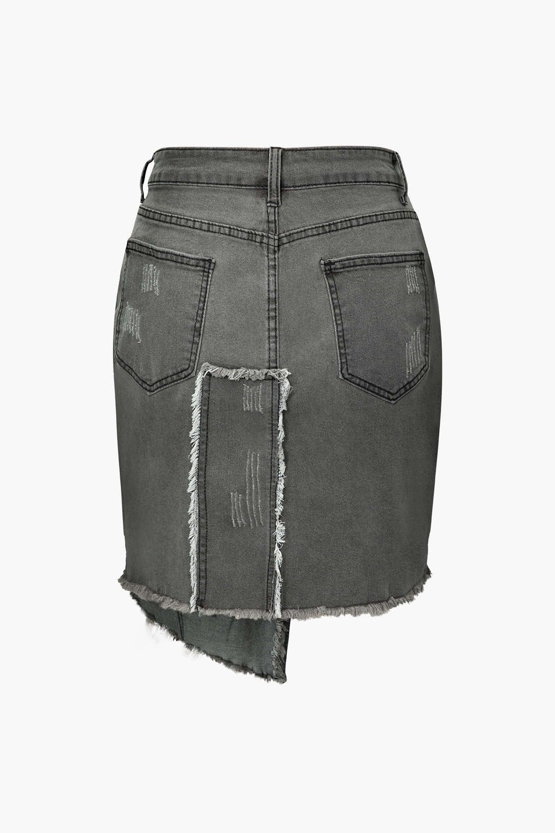 Asymmetric Frayed Trim Denim Mini Skirt sold by Micas product image thumbnail 2