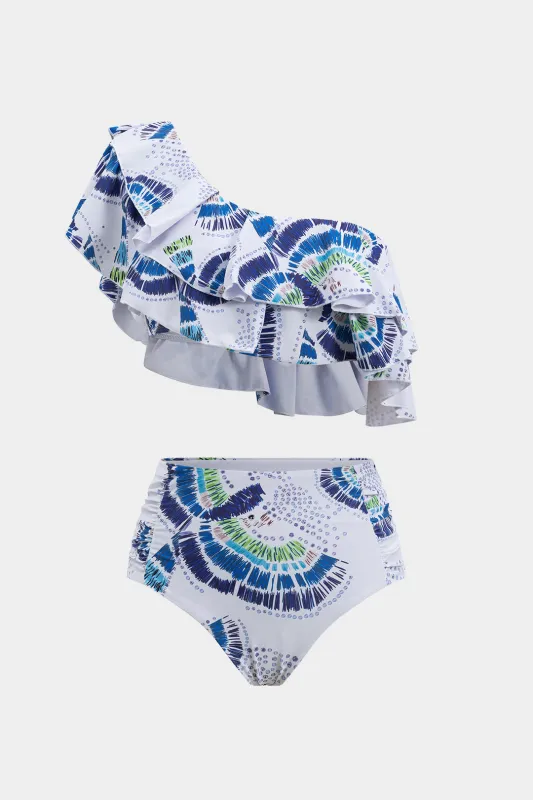 Illusion Print Asymmetrical Ruffle To-Pieces Bikini Set sold by Micas
