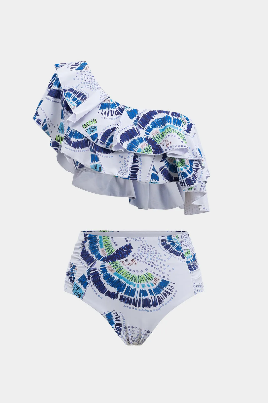 Illusion Print Asymmetrical Ruffle To-Pieces Bikini Set sold by Micas