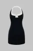 Linen Button Halter Neck Sleeveless Mini Dress sold by Micas
