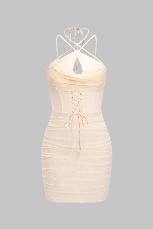 Mesh Tie-Up Ruched Sleeveless Mini Dress sold by Micas
