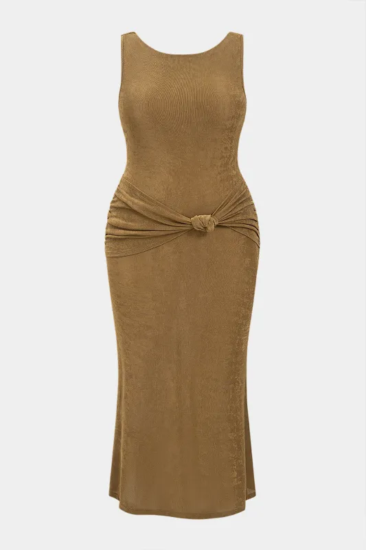 Plus Size Ruched Cut Out Sleeveless Midi Dress sold by Micas