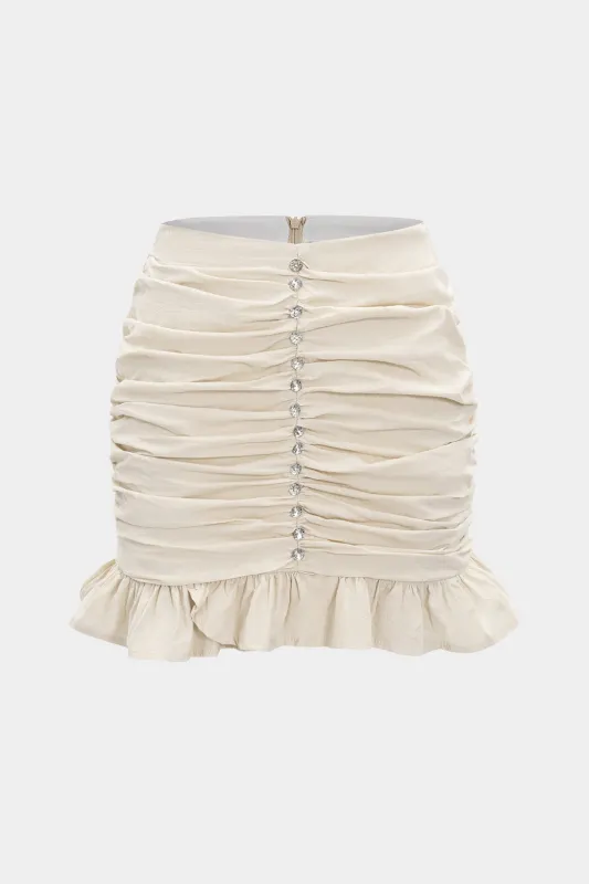Linen Rhinestone Ruched Ruffle Skirt sold by Micas