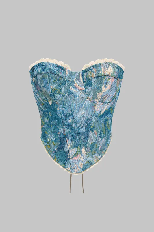 Retro Watercolor Print Jacquard Wrap Tie-Up Tube Top sold by Micas